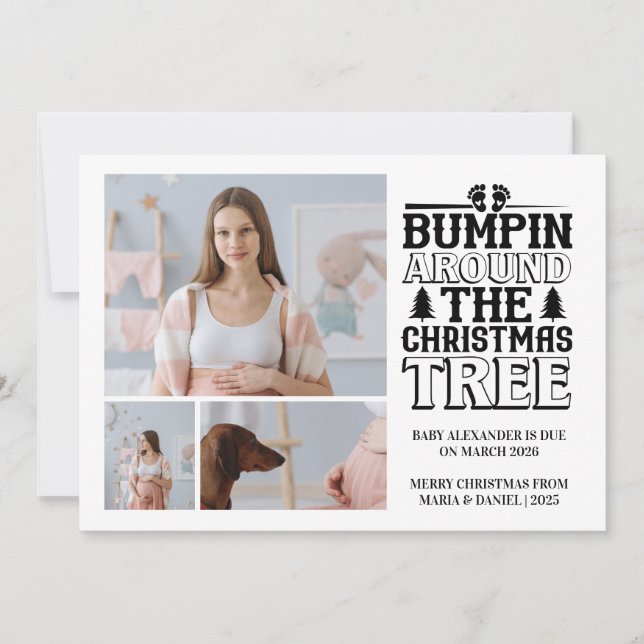 3 Foto de Anúncio de Gravidez na Árvore de Natal (Frente)