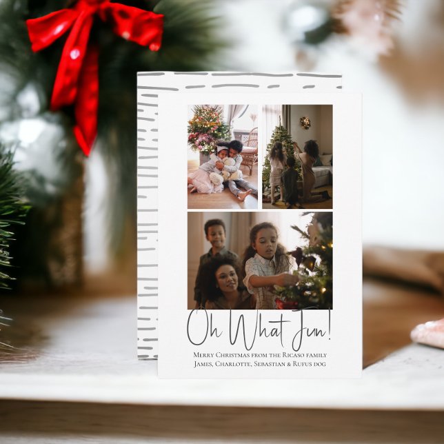 3 Foto oh Que modelo de Natal Divertido (Oh what fun, 3 photo template Christmas flat card from Ricaso. Add your own photographs and text)