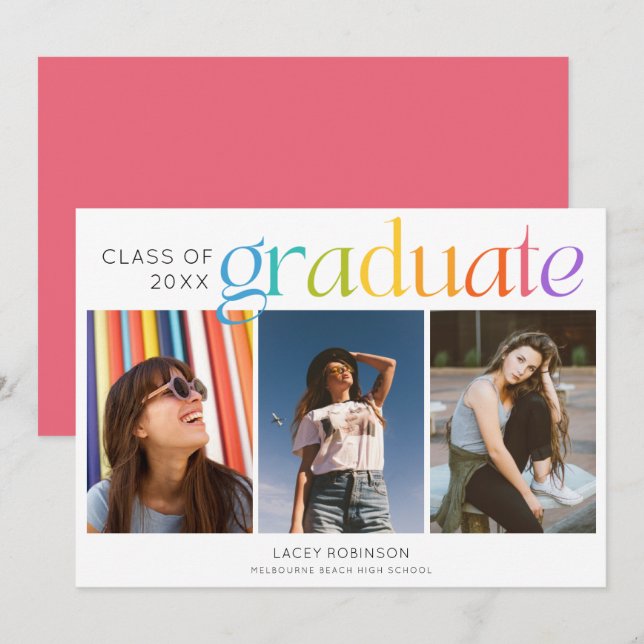 3 Foto Personalizado Anúncio de Graduação de Senio (Frente/Verso)