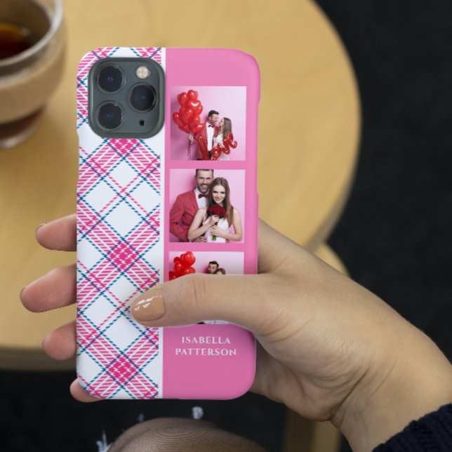 3 Foto Preppy Xadrez Rosa Moderno Feminino Nome Pe (Criador carregado)