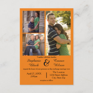 3 Fotos Laranja - Convite para Casamento 3x5
