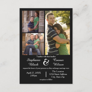 3 Fotos Pretas - Convite para Casamento 3x5