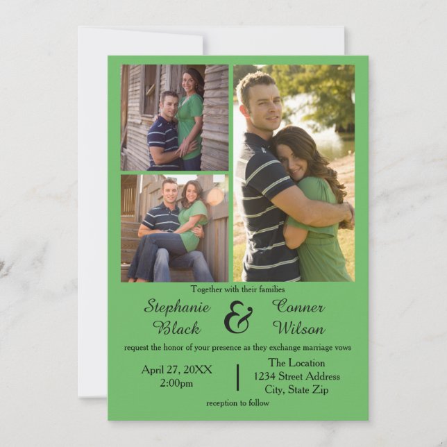 3 Fotos Verde - Convite De Casamento (Frente)