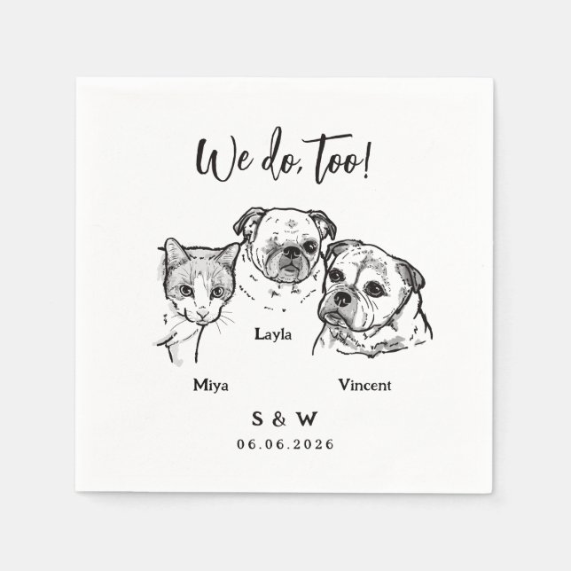 3 Guardanapos de Casamento de Animais de Estimação (Frente)
