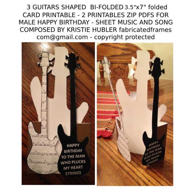 3 Guitars Song Sheet Music Man Happy Birday Card (Criador carregado)