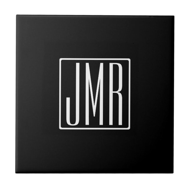 3 Iniciais Monograma | Preto e branco (ou cor suja (Frente)