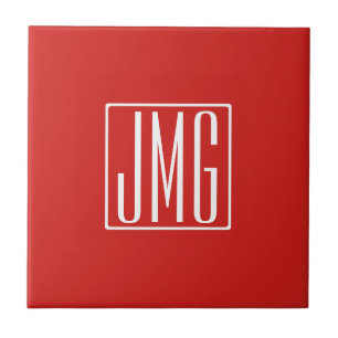 3 iniciais Monograma Vermelho e Branco (ou cor d