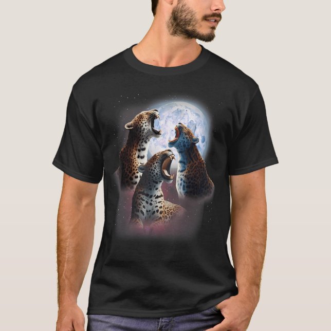 3 Leopardos Uivando Para a Lua Camiseta Divertida  (Frente)