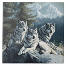 3 Lobos Relaxando Azulejo ou Porta-Copos