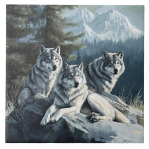 3 Lobos Relaxando Azulejo ou Porta-Copos