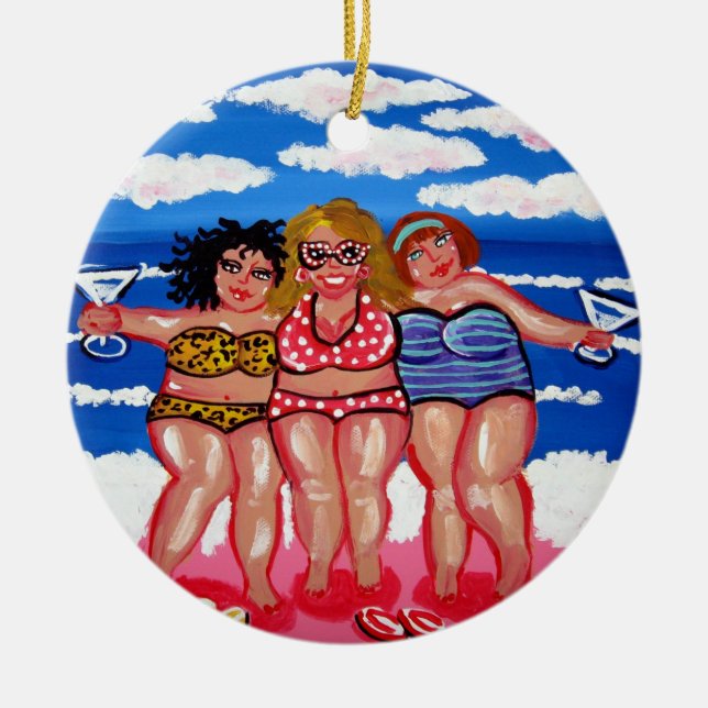 3 melhor amigo Martini Beach Divas Ornamento redon (Frente)
