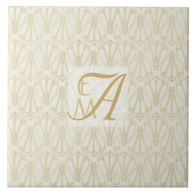 3 Monogramas Art Deco Dourado Cream Newlyweds Deco (Frente)