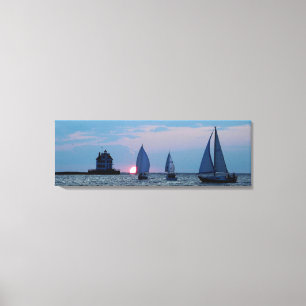 3 navios na Canvas Sunset 36 x 12