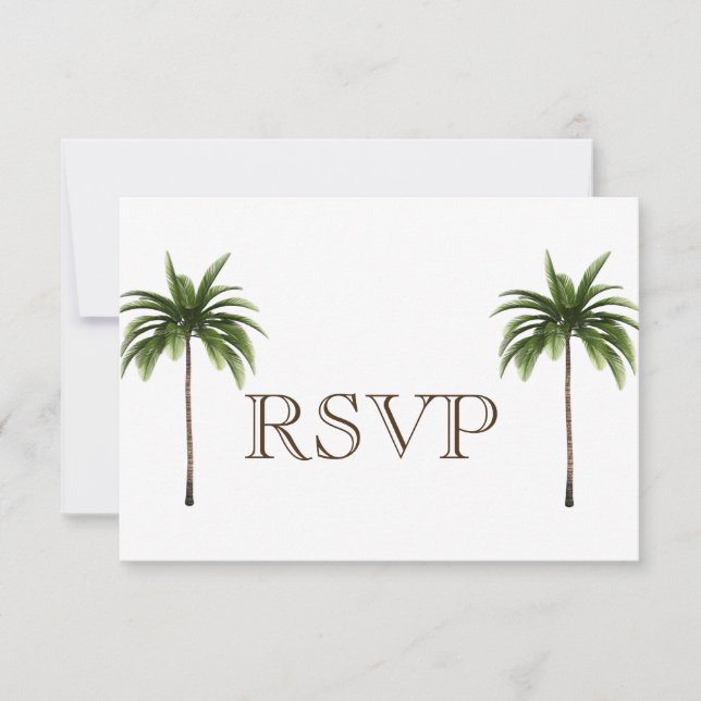 3 Palm Tree Menu Tropical RSVP Cartão de Casamento (Frente)