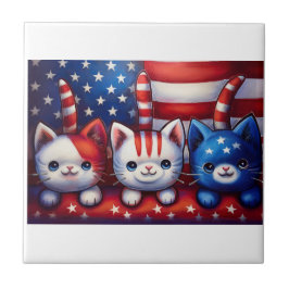 3 Patriotic Kittens In A Scene With American Flag