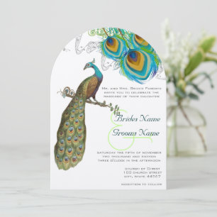 3 Penas de Pavão Convite de Casamento Art Déco