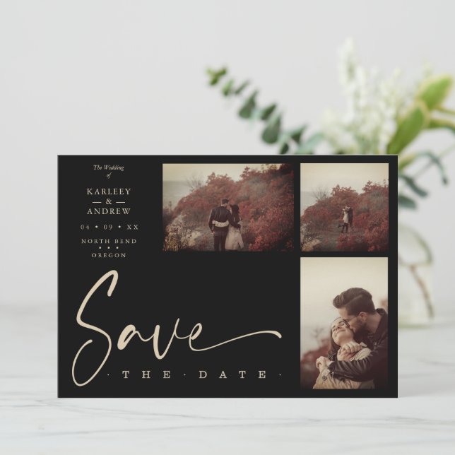 3 Photos Black Chic Trendy Collage Wedding Covid19 (Em pé/Frente)