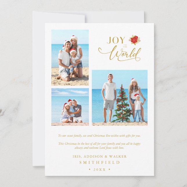 3 Photos Poinsettias Whimsical Joy to the World (Frente)