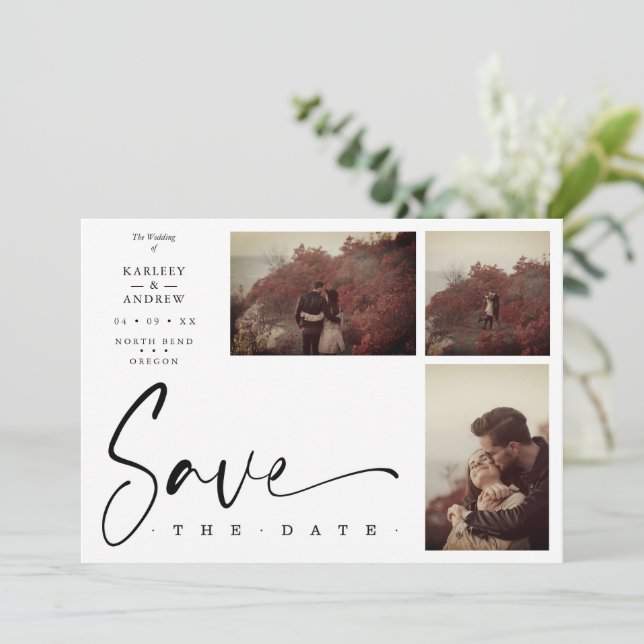 3 Photos White Chic Trendy Collage Wedding Covid19 (Em pé/Frente)