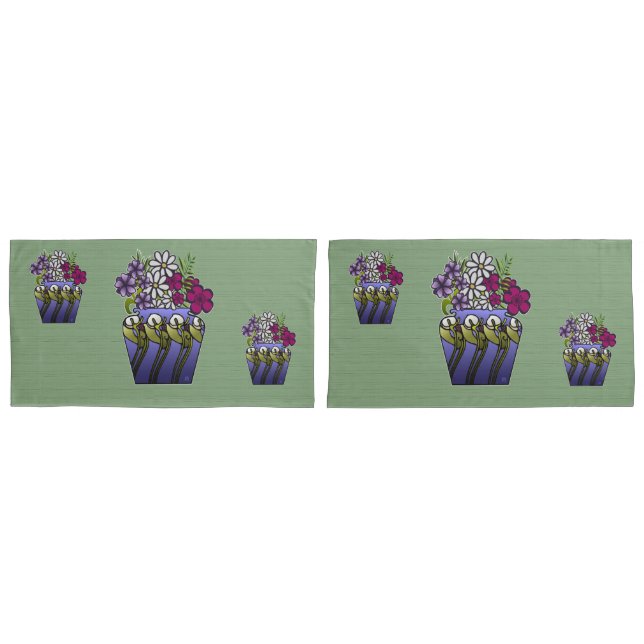 3 vasos de artesanato lírio em verde sage (Frente - conjunto)