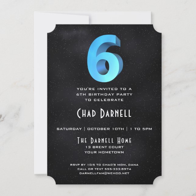 3D legal no Convite de aniversário 6 preto (Frente)