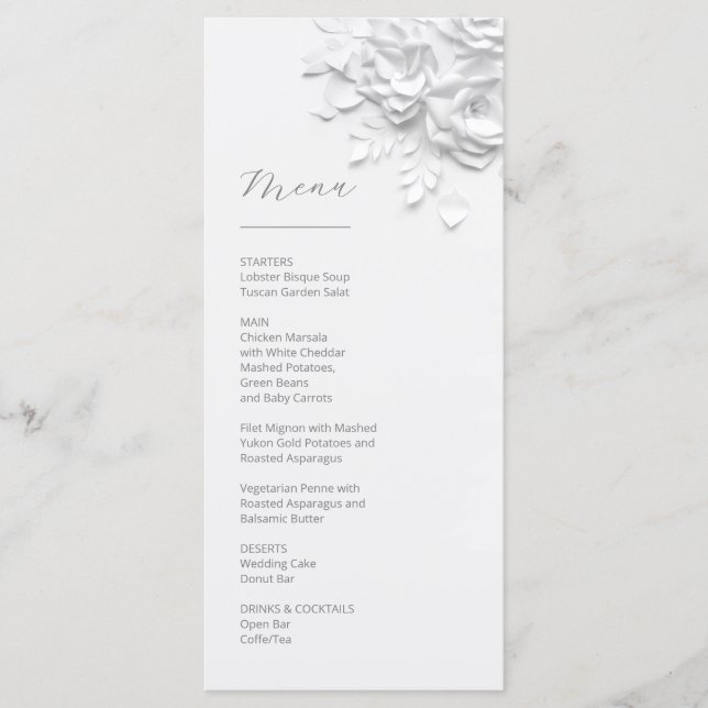 3D Paper Cut White Roses Menu (Frente)