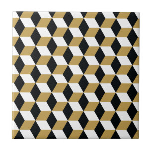 3D preto & branco Dourado cuba o teste padrão