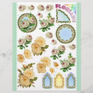 3D rosas brancos e amarelos de Decoupage -