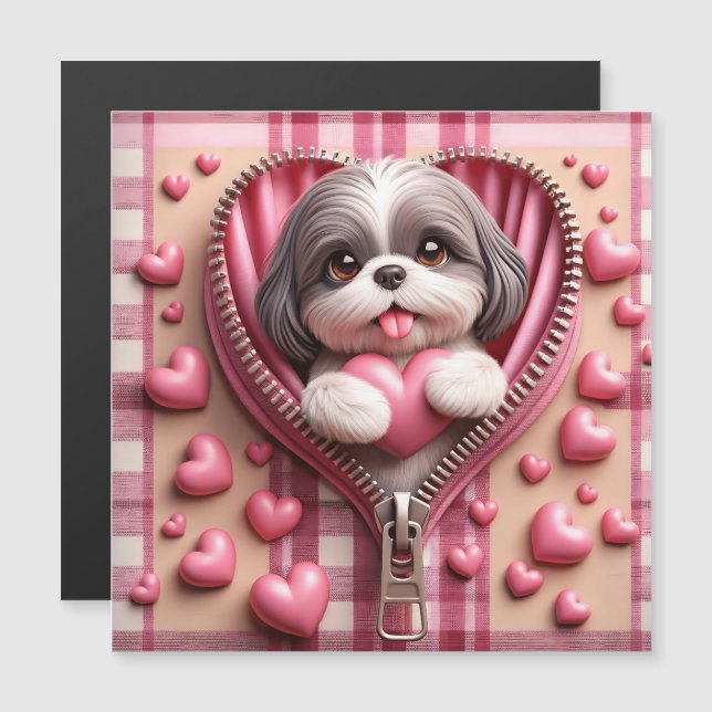 3D Shih Tzu em um fundo rosa e branco (Frente/Verso)