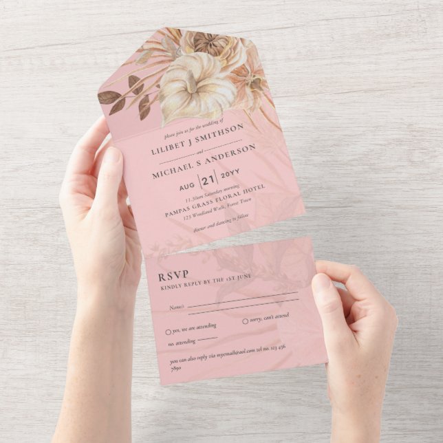 3in1 BOHO Pampas Grass Terracotta Weding RSVP (Aba destacável)