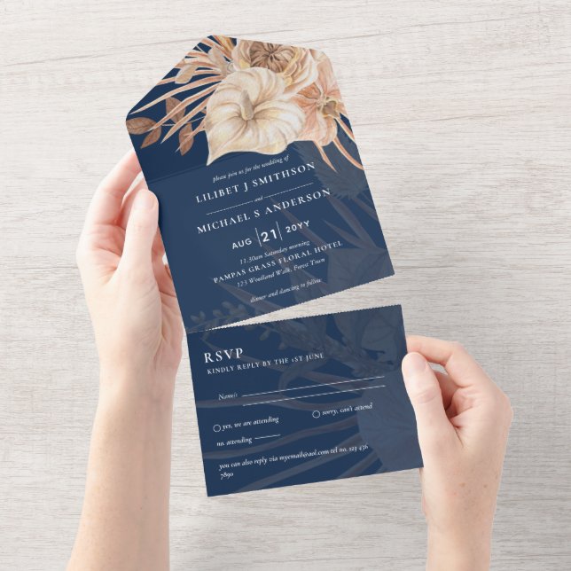 3in1 BOHO Pampas Grass Terracotta Weding RSVP (Aba destacável)