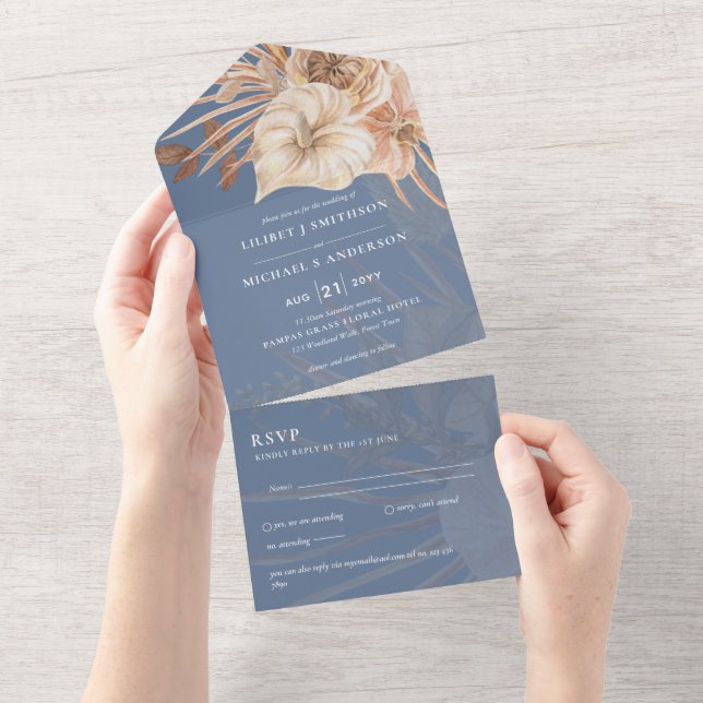 3in1 BOHO Pampas Grass Terracotta Weding RSVP (Aba destacável)