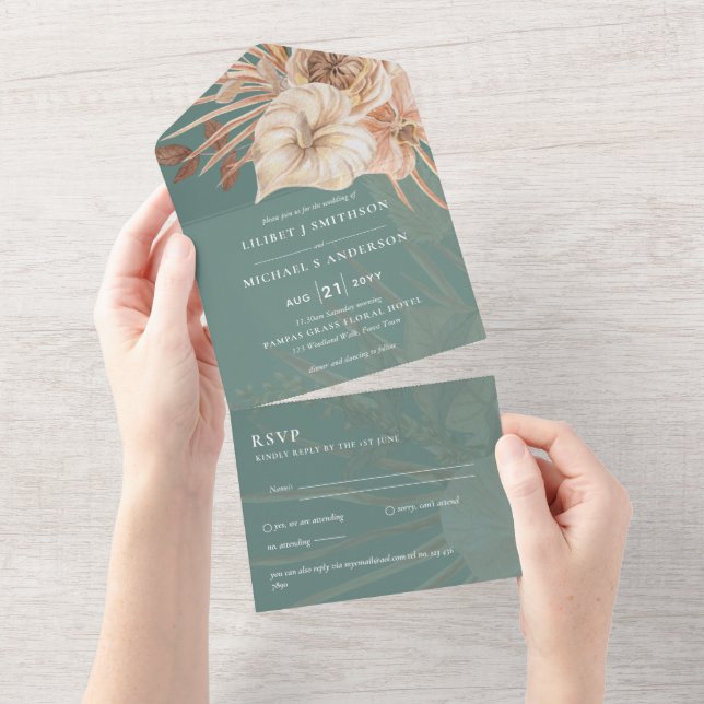 3in1 BOHO Pampas Grass Terracotta Weding RSVP (Aba destacável)