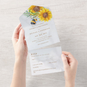 3in1 Boho Sunflower Bee Nature Weding RSVP