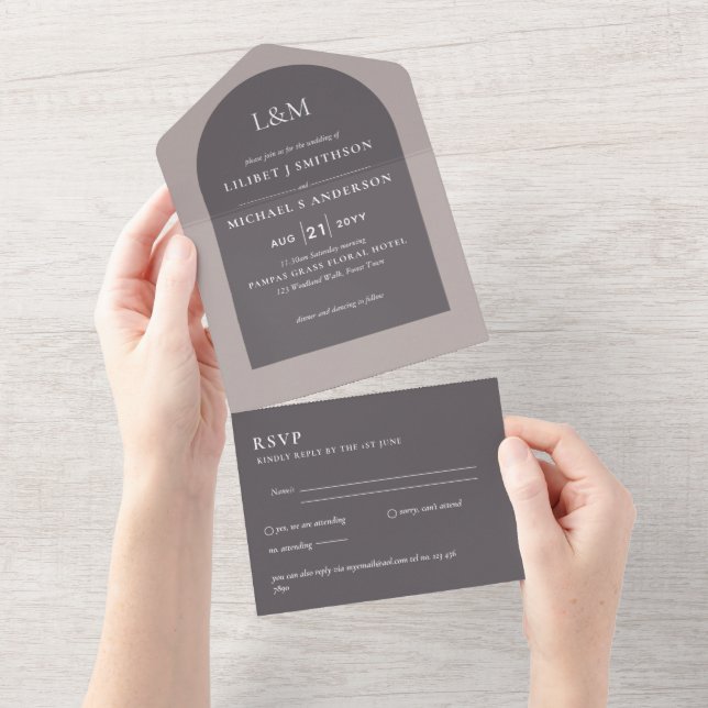 3in1 Modern Typografia Arch Colorways Weding RSVP (Aba destacável)
