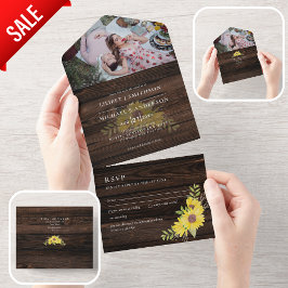 3in1 RSVP de Casamento Rustic Sunflower Woodland