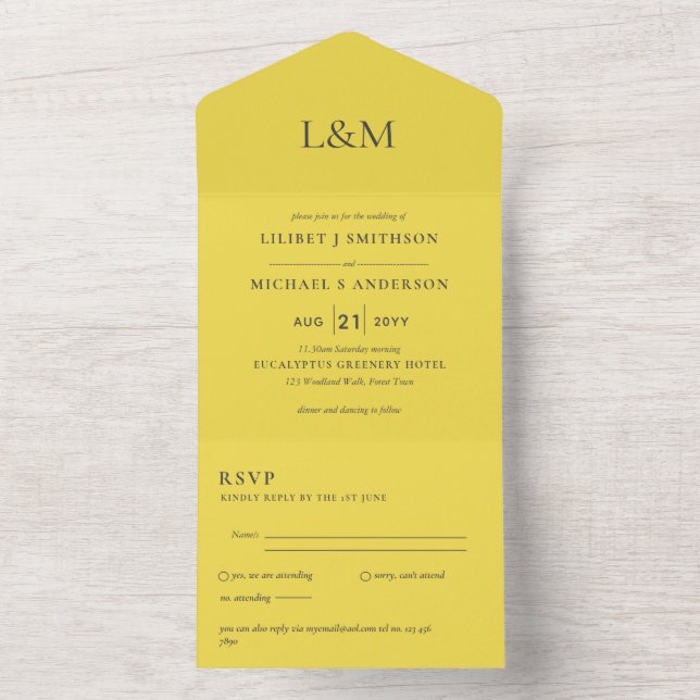 3in1 RSVP de Convite de casamento Somente Texto Am (Interno)