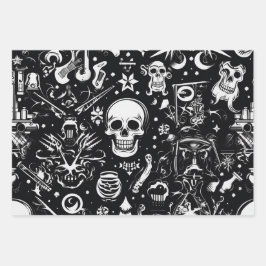 3pc. Papel de moldagem do crânio preto e branco