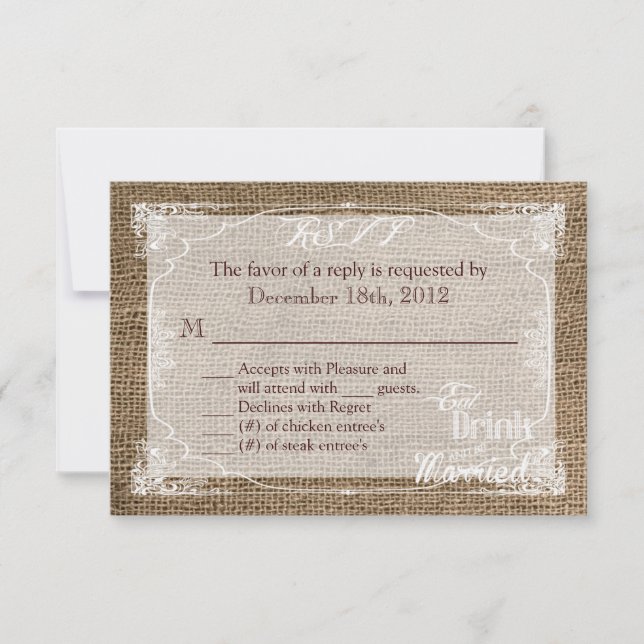 3x5 R.S.V.P. Placa de Resposta Bebida Casada Burla (Frente)