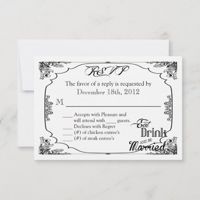 3x5 R.S.V.P. Placa de Resposta Comida Bebida Casad (Frente)