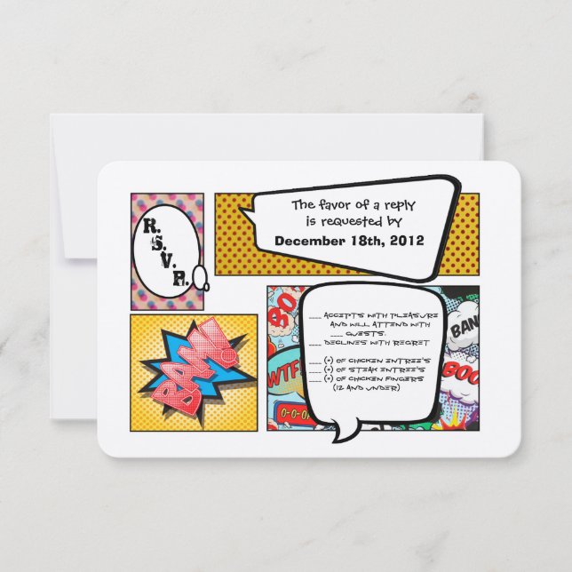 3x5 R.S.V.P. Placa de Resposta em quadrinhos Pop A (Frente)