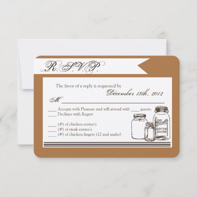 3x5 R.S.V.P. Placa de Resposta Mason Jar Country R (Frente)