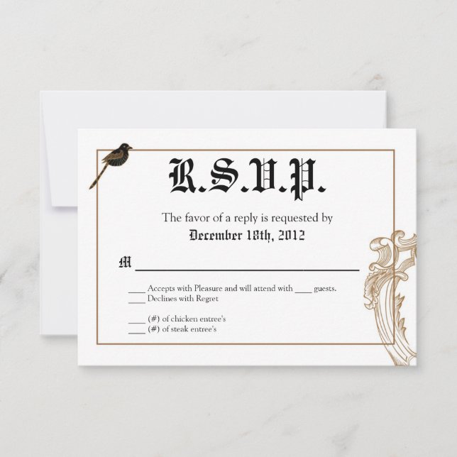 3x5 R.S.V.P. Placa de resposta Pigeon Pássaros com (Frente)
