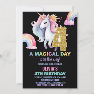 4º Arco-Íris Unicórnio Aniversário Convites aquinh