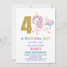 4º Convites de Aniversário do Rainbow Unicorn