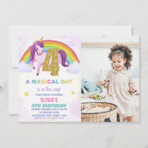 4º Convites de Aniversário do Rainbow Unicorn com