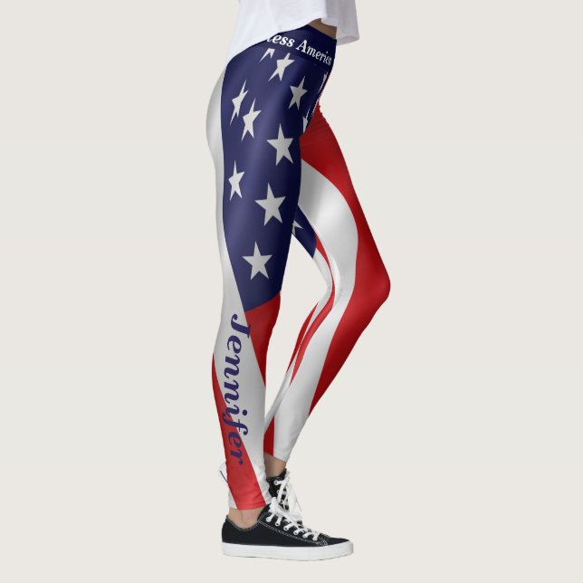 4º JULY American Flag Leggings Your Name Parade (Direita)