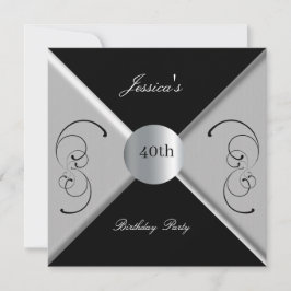 40º Convite de aniversário Branco Preto