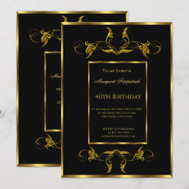 40º convite de aniversário Dourado preto