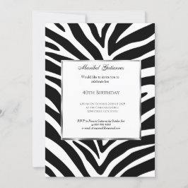 40º Convite de Aniversário para Zebra Branca Negra